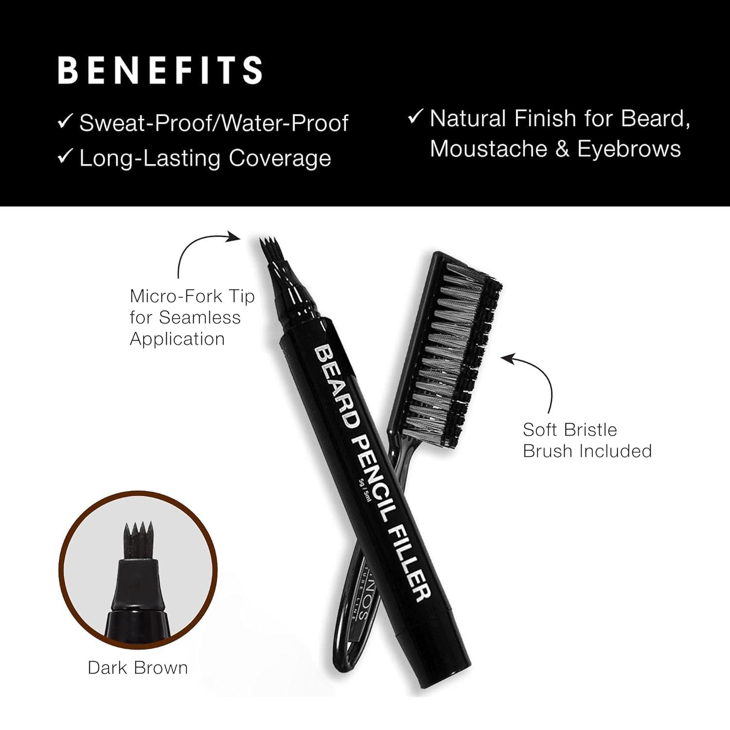 BAERFIT BEARD Men\'s Waterproof Beard Filling Pen with Brush Beard Color Pencil Long-Lasting Natural Coverage, Repair Beard Shape, Moustache colour, and Eyebrows Bristle Beard Brush (Black)
