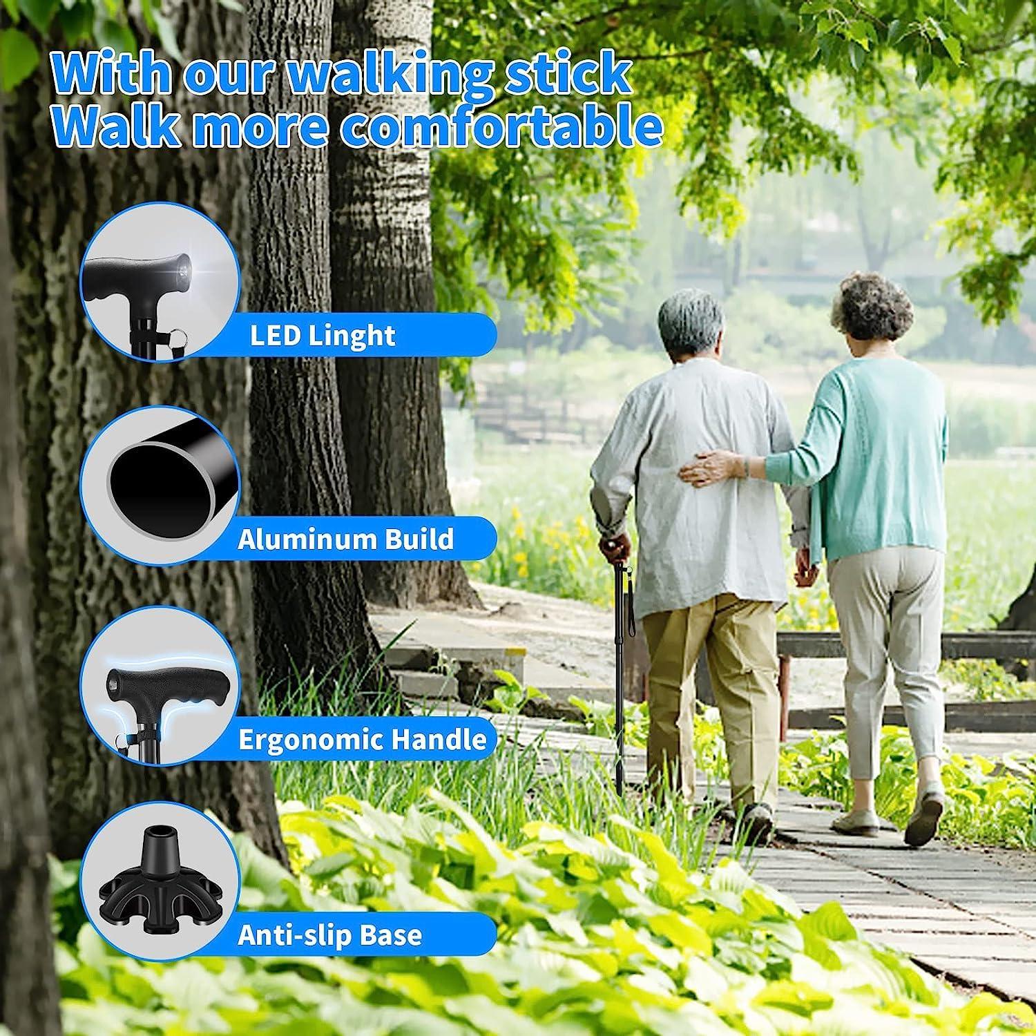 MCP MCP Halo-01 Series Big Shoe Quadripod Walking Cane for Old People with LED Light for Men & Women, Aluminum Walking Stick for Seniors & Adults, Hand Stick for Walking (Wine)