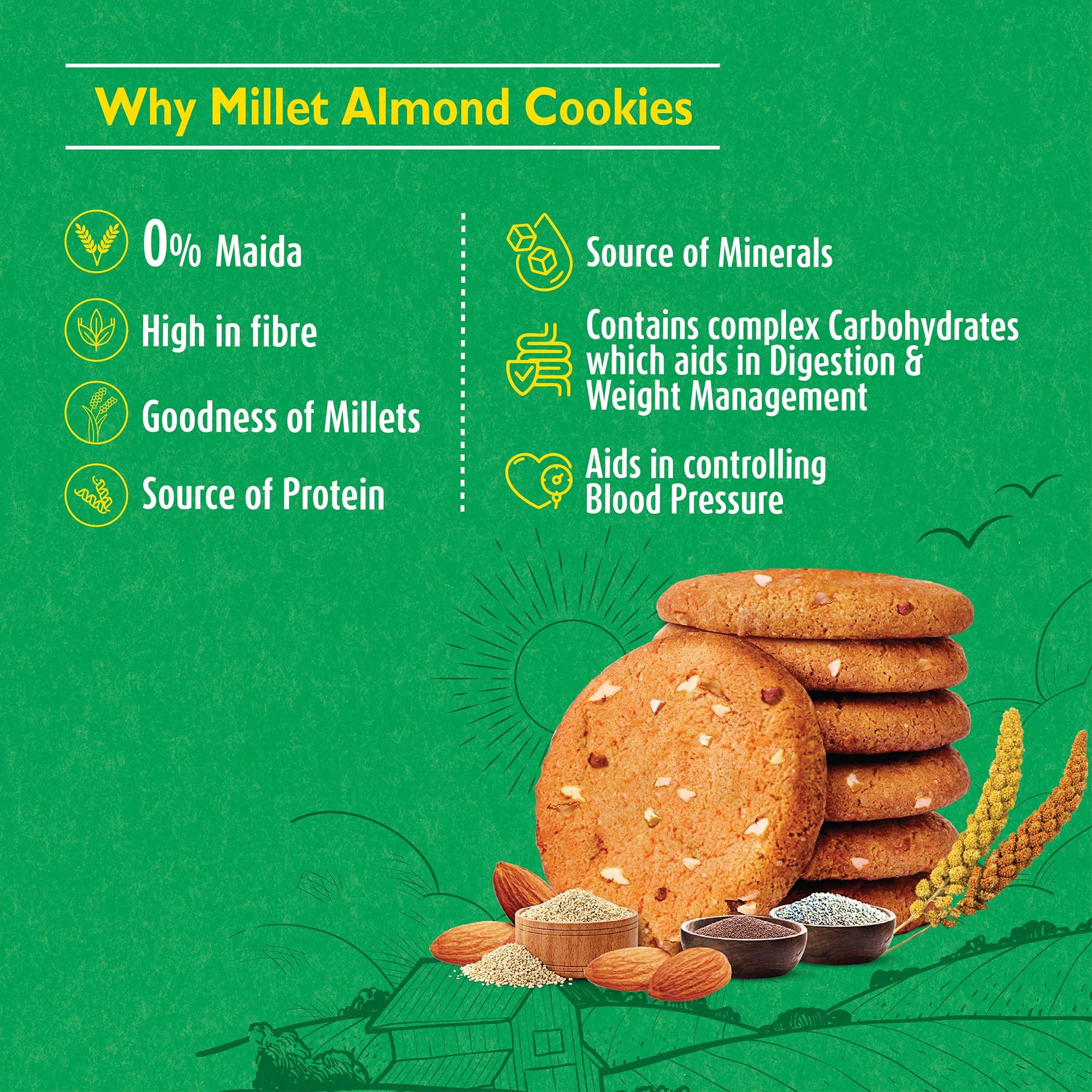 McVities Mcvitie\'s Millet Almond Cookies With Goodness of Wholewheat, Jowar, Bajra, Ragi and 0% maida, 73.6g (Pack of 4)
