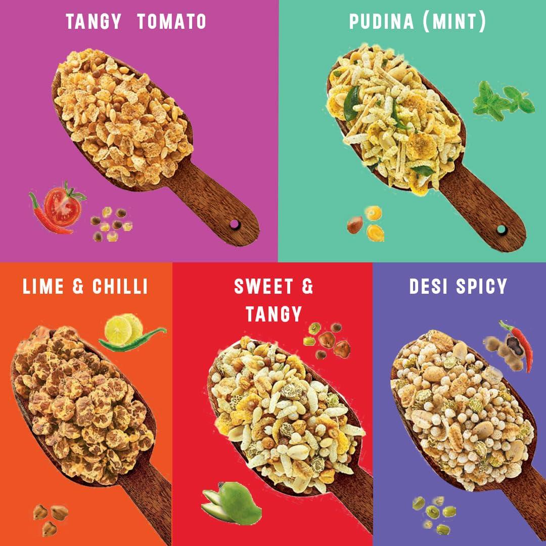 Roasty Tasty Roasty Tasty Roasted Snacks Millet Namkeen Combo - Palm Oil Free - Trans-fat-free Snacks - Non Fried Diet Mixture Items - Healthy Snacks Made with Millets Combo Value Pack - 200g each x 5 flavours - 1kg value pack