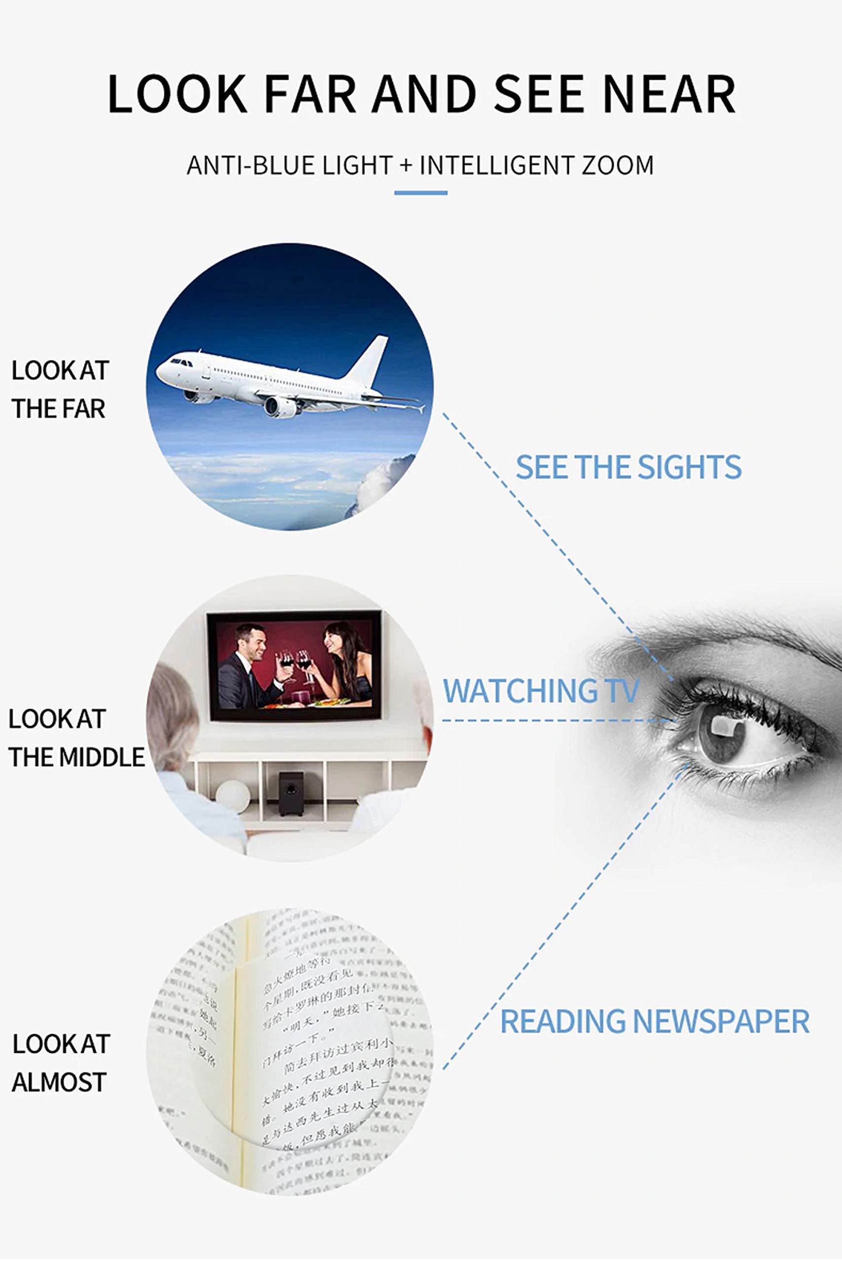 AUGEN AUGEN by VisionsIndia Anti Glare Blue Cut Multi Focus Progressive Rimless Reading Glasses For Men Women Black 3 Powers in 1 (+2.00, Large)