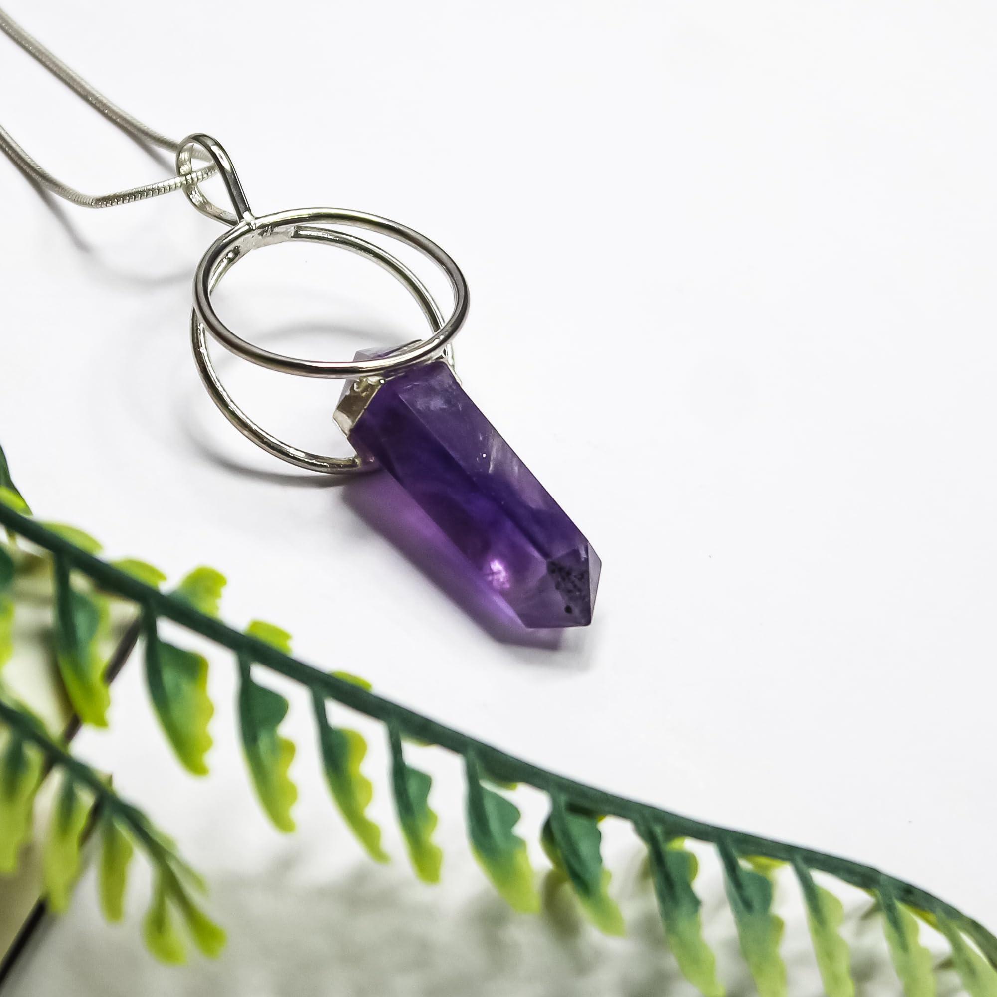 The Cosmic Connect The Cosmic Connect Natural Energizing Crystal Amethyst Pendant Dowser Style Handcrafted Healing Stone Stylish Fashion Jewellery for Positive Energy & Harmony