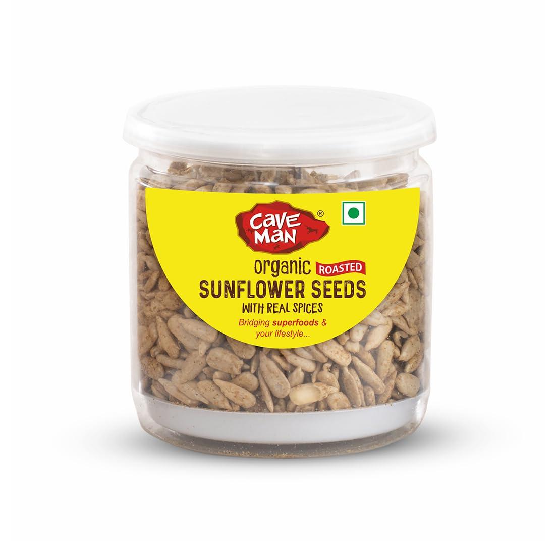CAVE MAN Caveman Organic Roasted Sunflower Seeds 200 Gm | Gluten Free Fibre Rich Diet Snacks