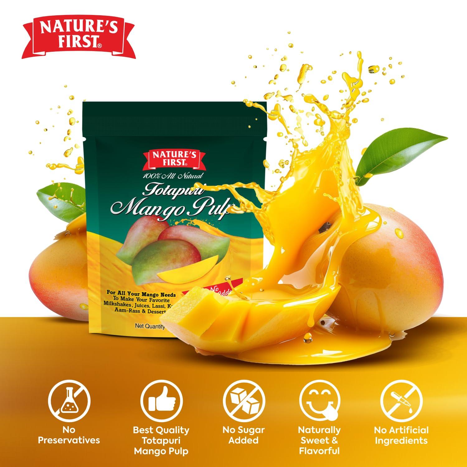 NATURE'S FIRST Nature\'s First Totapuri Mango Pulp 100 Grams (Pack of 24), with Pure Mango Goodness, Natural Sweet Flavor for Dessert, Shakes, Lassi, Smoothies, Fruit Juice