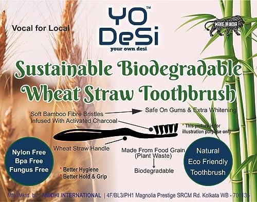 YO DeSi - your own desi YO Desi- Eco-Friendly Biodegradable Toothbrush, Charcoal activated Bamboo Bristles (4pcs, BWBG)