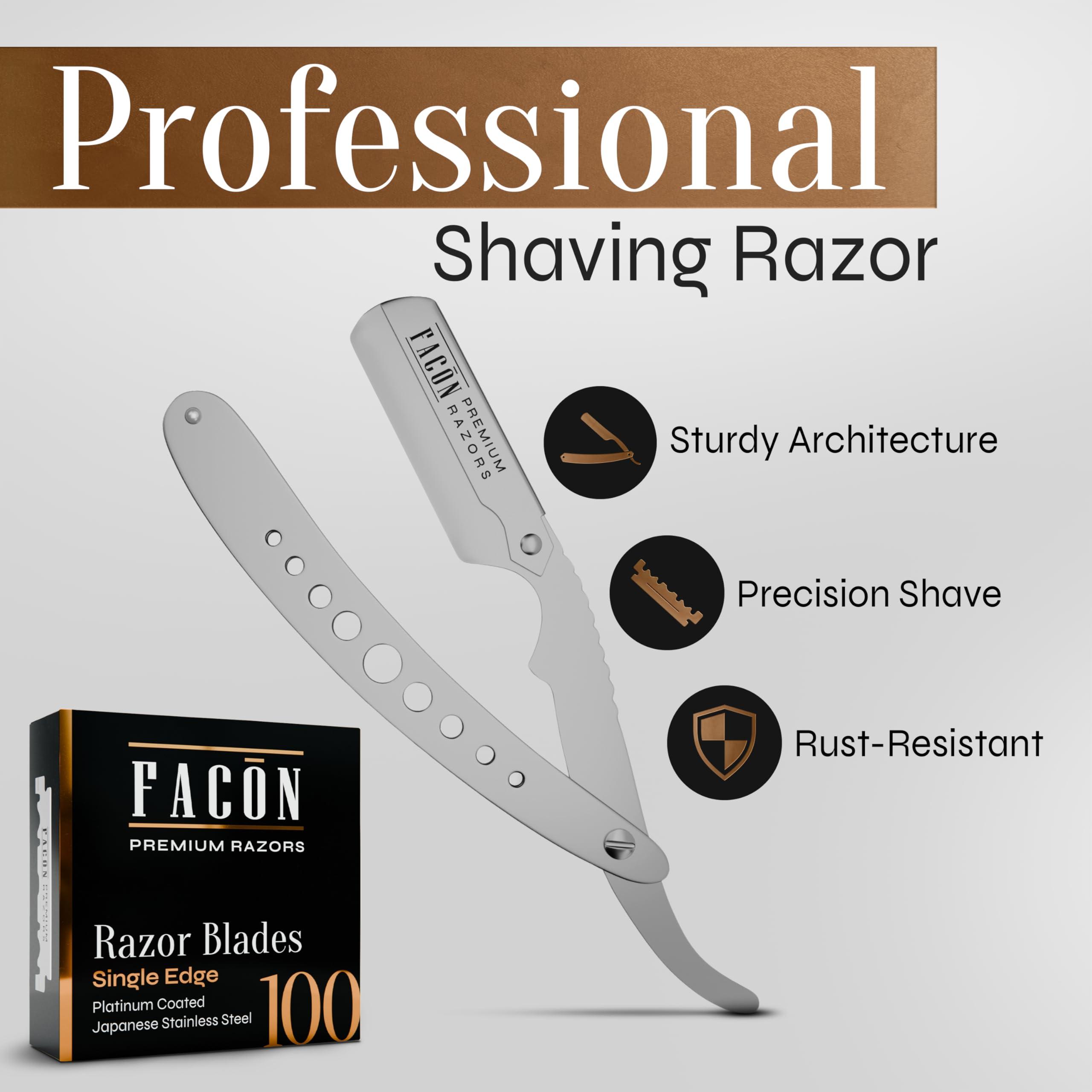 FACON Brown : 1 Seller - Facn Professional Straight Edge Barber Razor/Rasoirs/Rasoi - Salon Quality Cut Throat Shavette - Japanese Stainless Steel - NEW 2017 Model Limited Edition - Includes 5 DE Razor Blades