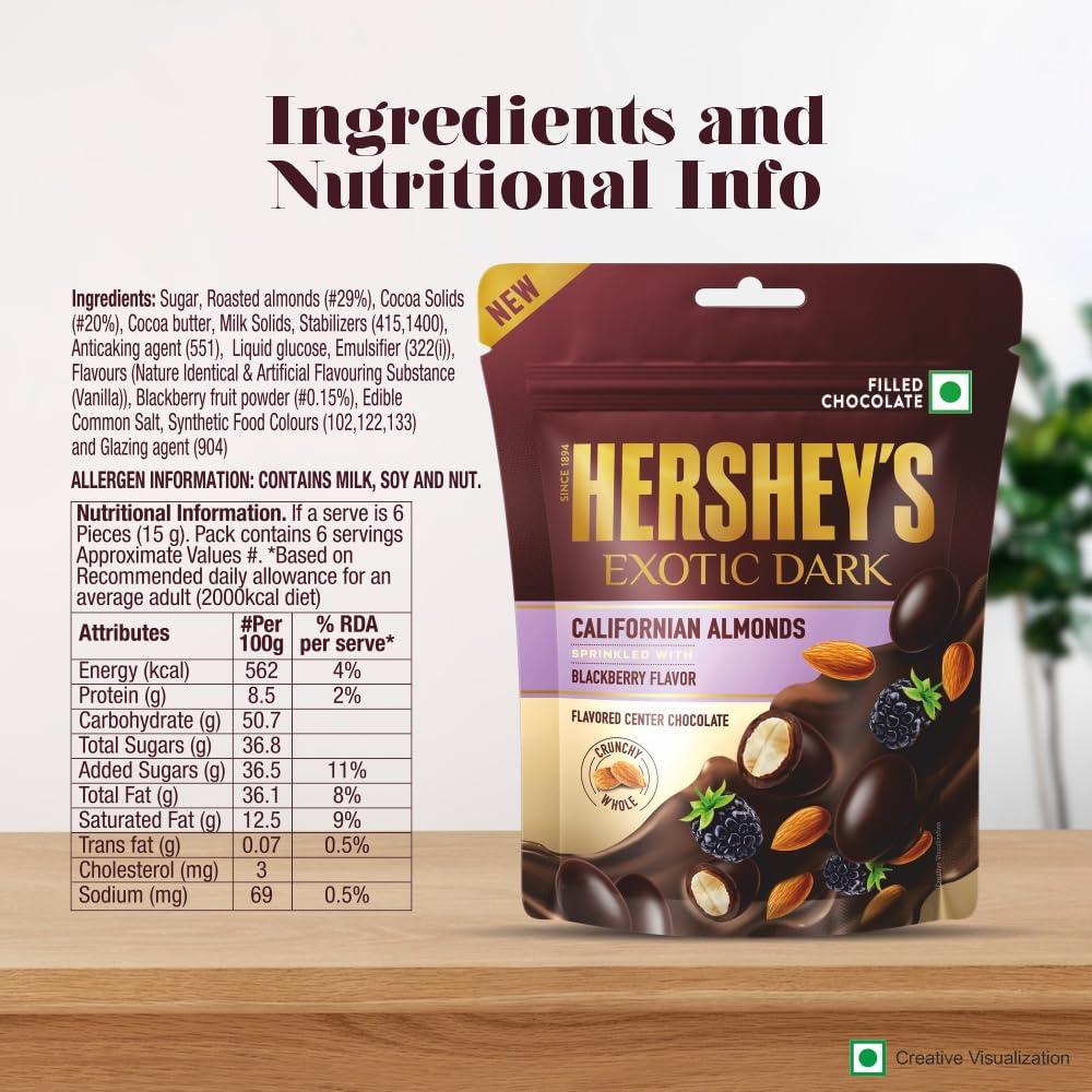 HERSHEY'S HERSHEY\'s Exotic Dark Californian Almonds BlackBerry Flavor 90 Grams-Pack of 4