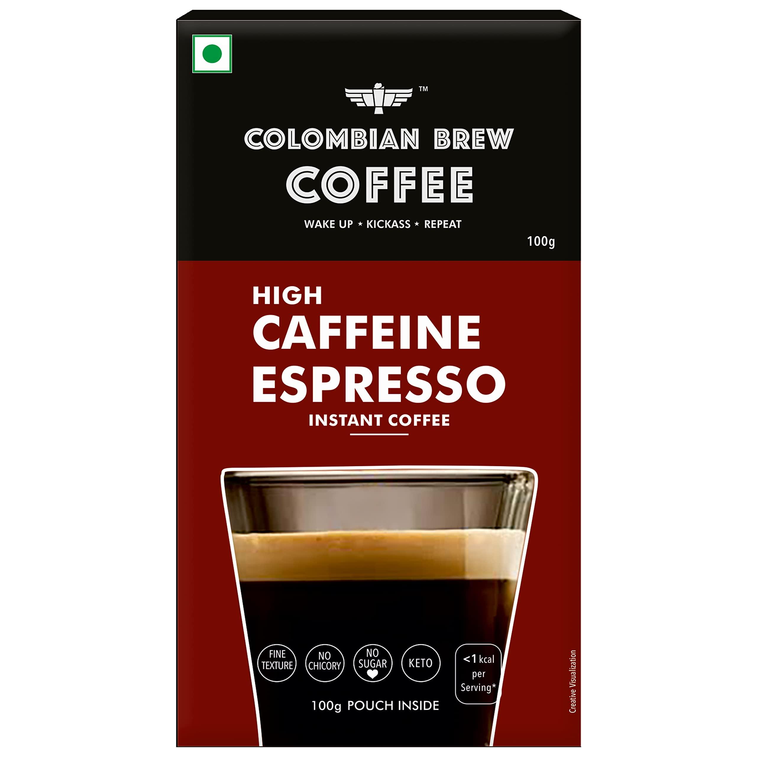 COLOMBIAN BREW COFFEE Colombian Brew High Caffeine Espresso Instant Coffee Powder, Strong, 100g