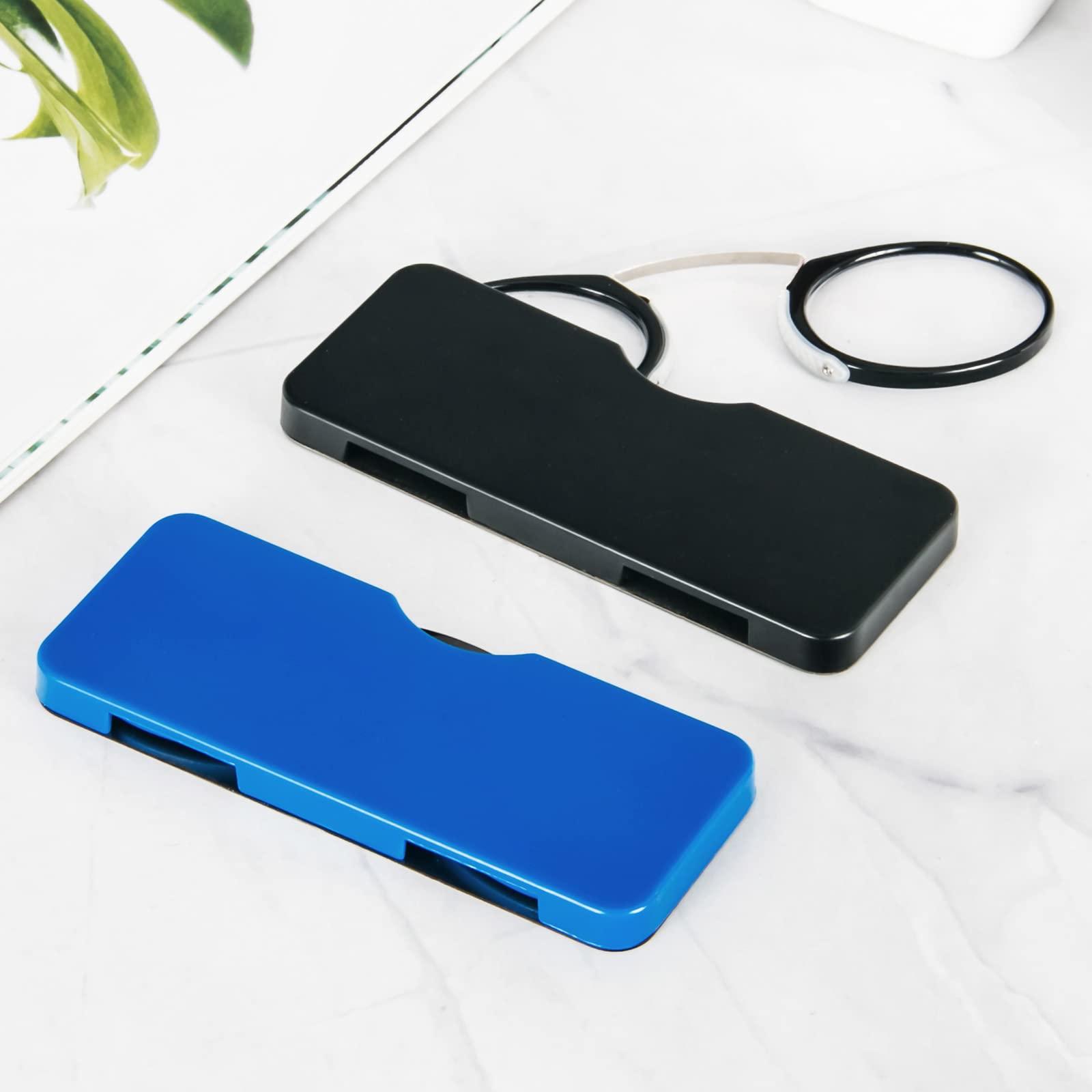 DXYXYO DXYXYO Slim Pocket Armless Clip on Nose Reading Glasses Men, Women 2 Pack Mini Compact Thin Readers with Small Portable Case, 1.5+ Black and Blue