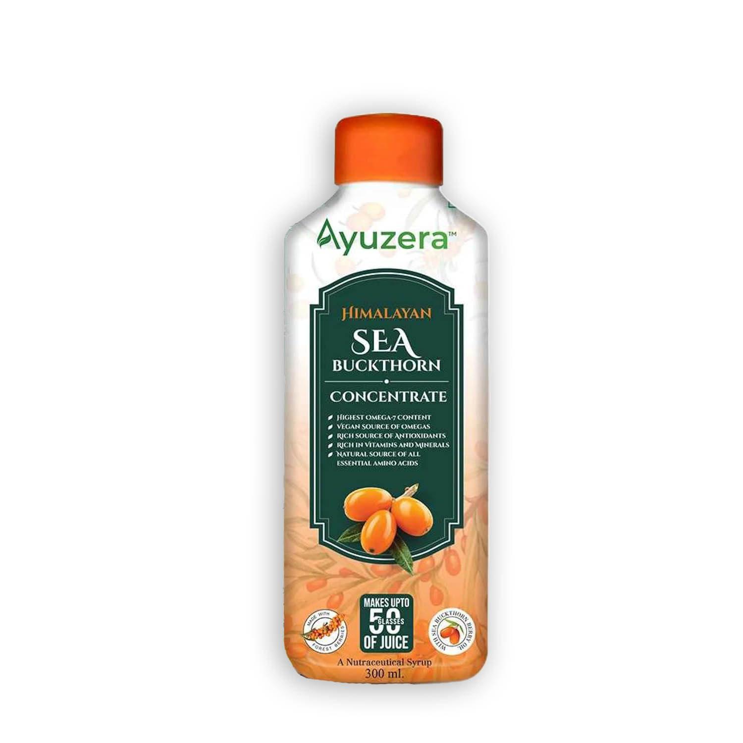 Ayuzera Ayuzera Himalayan Sea Buckthorn Pulp 300ml | Plant Based Vegan Omega 3, 6, 7 and 9 | Vegetarian Liquid Supplements | No Fish Oil | Veg, Natural & Organic | Makes up to 50 Glass Juice | Rich in Omega 7, Antioxidants, Vitamins (300ml, Pack Of 1)