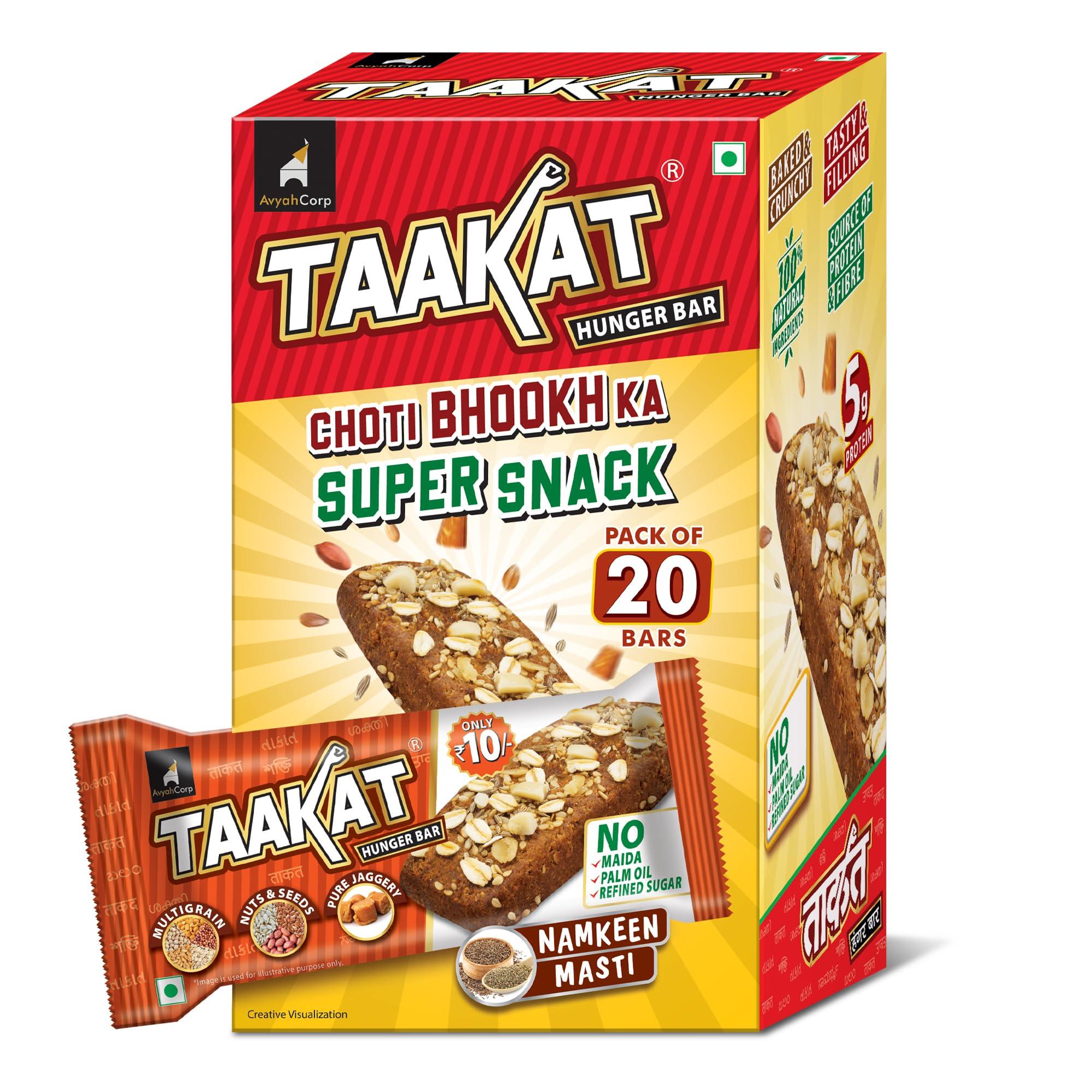 Taakat Hunger Bar Taakat Hunger Bar |Namkeen Masti - Pack of 20 bars | Multigrain | Nuts & Seeds | Pure Jaggery | 5g Protein | No Maida | No Palm Oil | No Refined Sugar | Baked & Crunchy