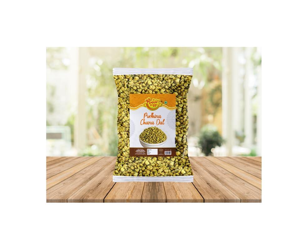 MMAA\'S VEGGIE Mmaa\'s Veggie Roasted Chana Dal Nimbu Pudina Chana Dal | Roasted Nimbu Pudina Masala Chana Dal | Nimbu Pudina Chana Gluten Free, Vegan Snack Spicy Namkeen Anytime Savoury Snack-850g*5Pack