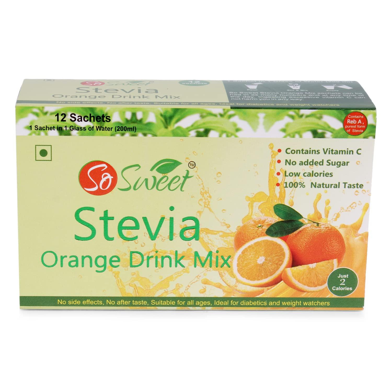 So sweet So Sweet Stevia Orange Instant Drink Mix Sugar Free | Zero Calories| Enrich with Vitamin C | 12 Sachets