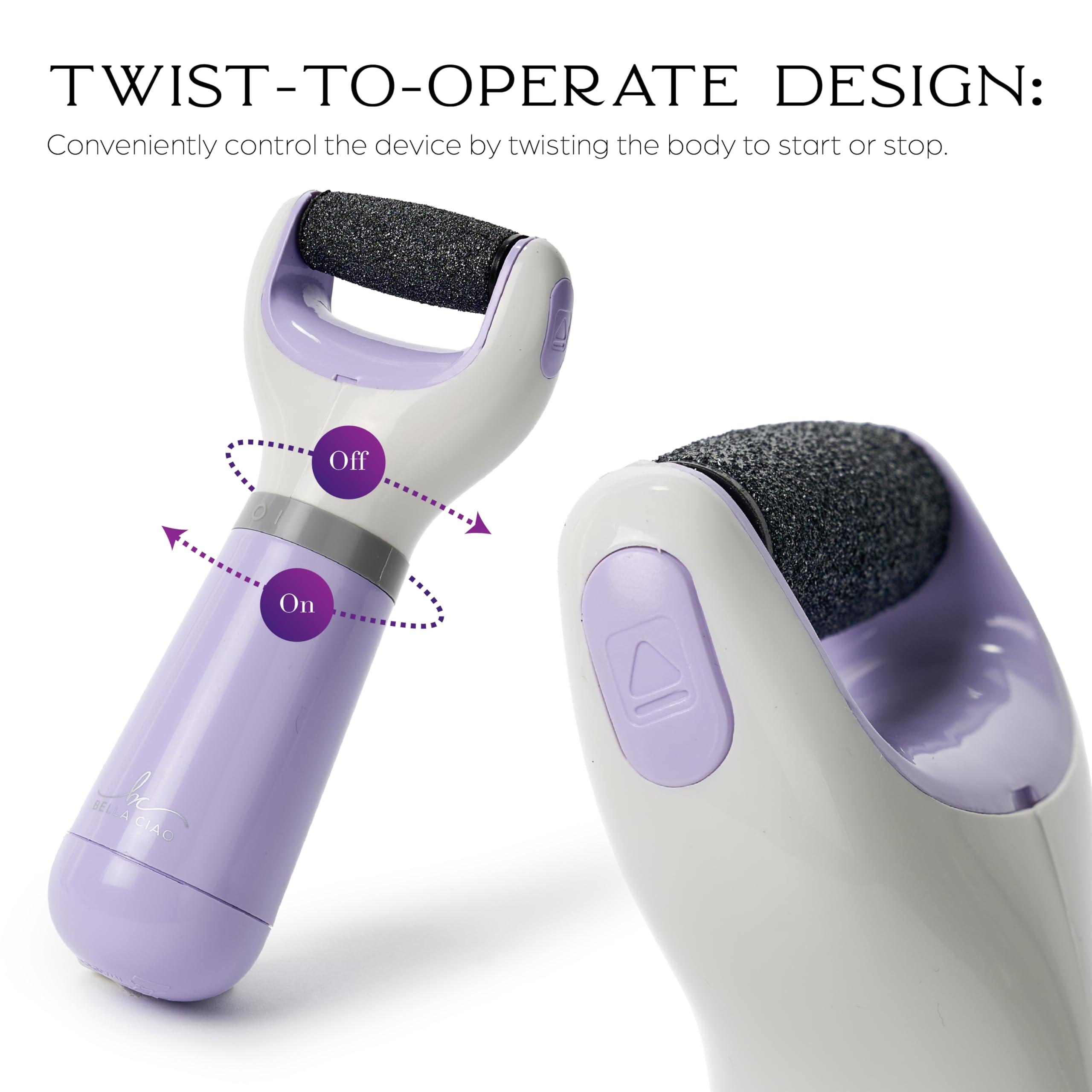 Bella Ciao Bella Ciao Cordless Callus Remover for Feet|Batt Oper 2 Speed Foot Scrubber for Softer Feet|Spinning Pumice Stone for Feet w/LCD Display|Includes an Extra Pumice Head|Foot File, Callous Remover Tool