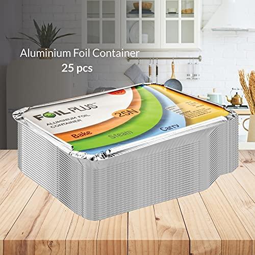 Foil Plus Foil Plus Aluminium Silver Foil Container 750 ml, Food Storage Disposable Containers For Parcel Packaging with Lid for Kitchen 50 pcs
