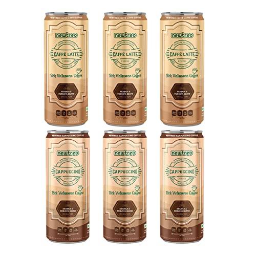 Newtreo Newtreo Vietnamese Coffee | 3 x Caffè Latte & 3 x Cappuccino Coffee Combo I Arabica & Robusta Beans | Premium Coffee Drink | Imported from Vietnam | 6 x 250ml cans