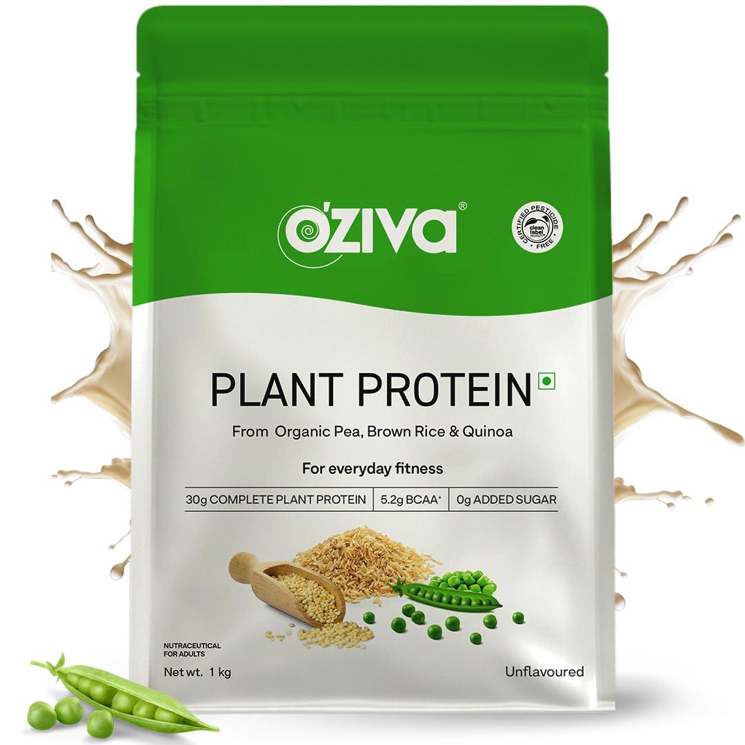 OZiva OZiva Organic Plant Protein for Everyday Fitness | 30g Protein - Pea Isolate | Complete Plant Protein Powder for Men & Women | No Added Sugar, Certified Clean & Vegan (Unflavoured, 1kg)