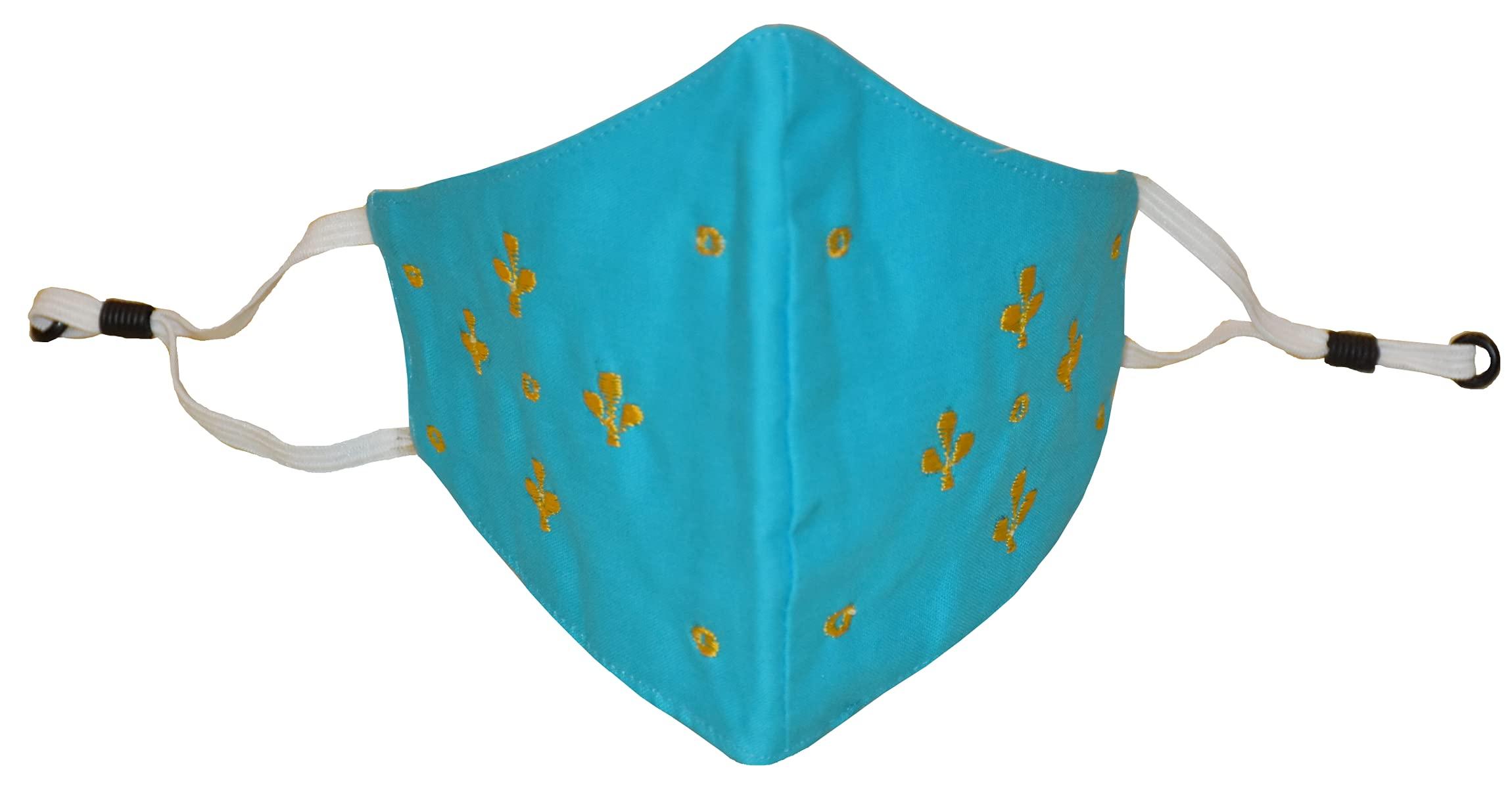 Kheyali Boutique Kheyali Boutique Pure Cotton Hand Embroidered Washable Reusable Anti Pollutant 3 Ply Face Mask(Light Blue,Pink,Blue Pack of 2)