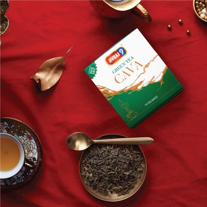 Jivraj 9 Jivraj 9 Cava Green Tea Bags | Kahwa Green Tea Bags | Herbs Like Cinnamon, Clove, Nutmeg, Ginger, Black Pepper and Cardamom | Immunity Boosting & Antioxidants Properties (10 Servings)