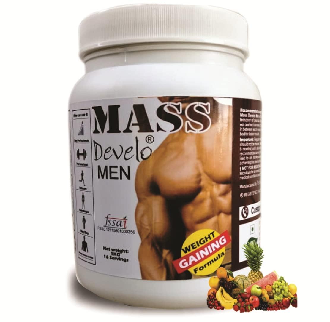 DEVELO Develo Mass Gainer 1kg Original xxl Gold Gym Supplement with WHEY SOY & MILK Protein, Powder for Lean Muscle gain in Men Mixed Fruit Flavor 1Kg