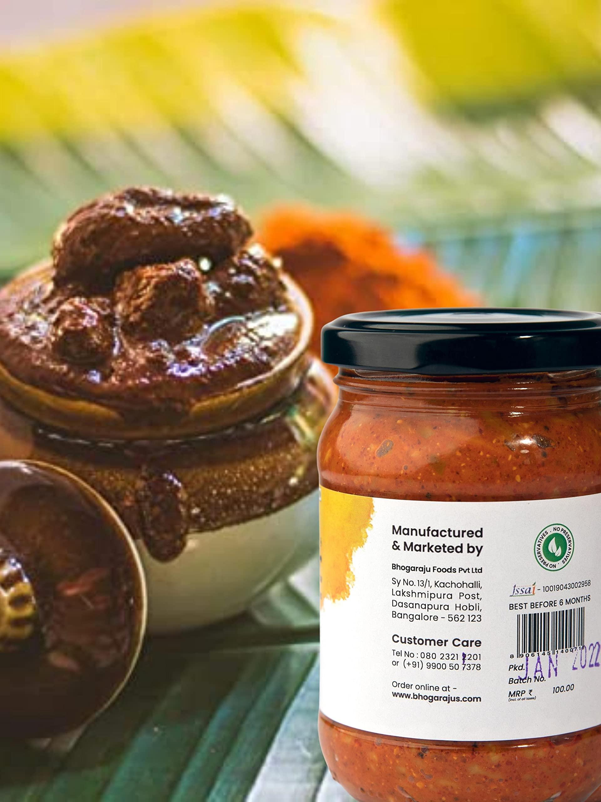 Bhogarajus Bhogarajus Pickle Box Combo Pack 2 in 1 Andra Style Mango Awakai Pickle 300g + South Indian Style Lime Pickle South Indian Taste 300g + 100gm Gift Pack Rasam Masala - Pack of 3