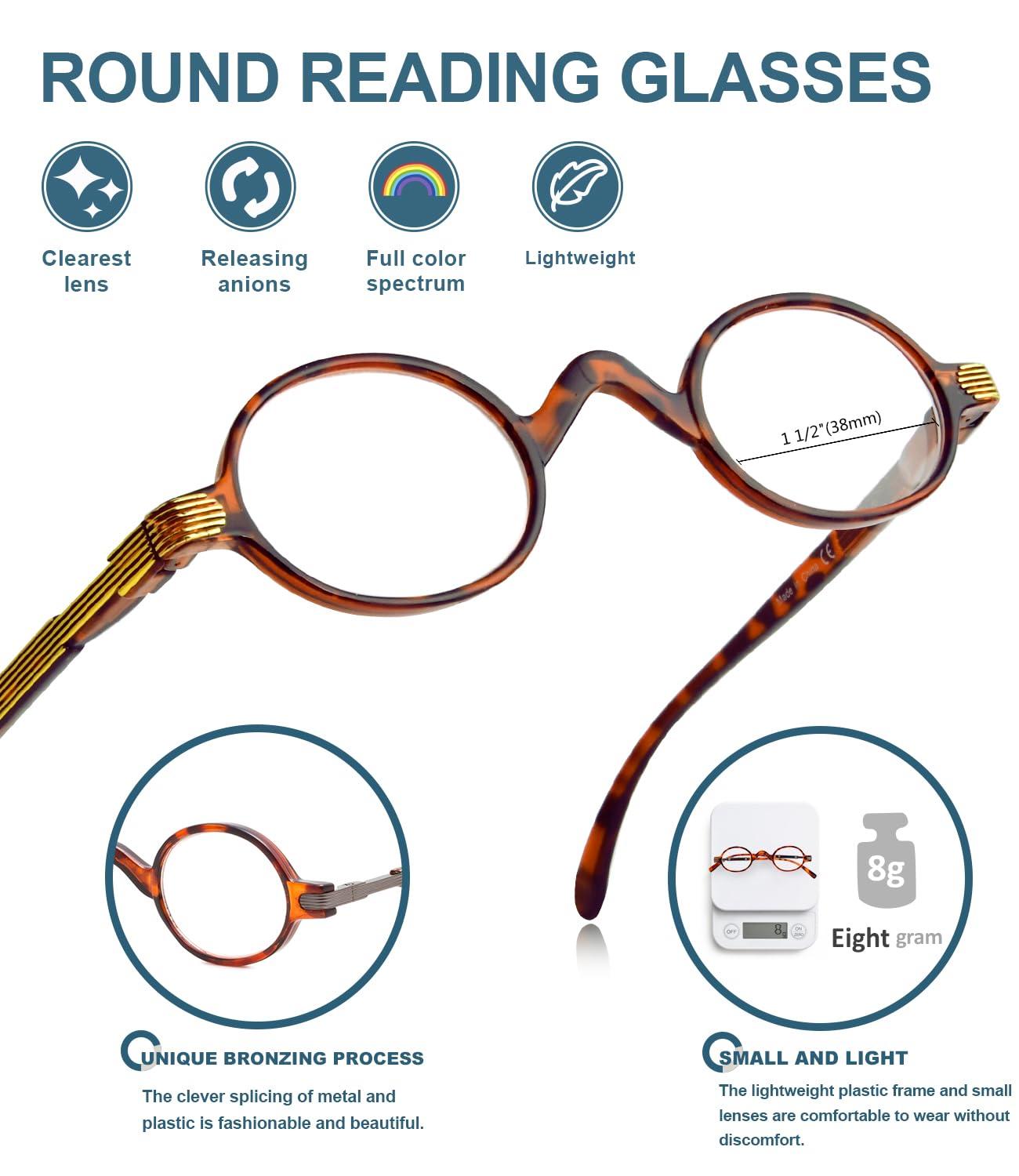 BLUELESS BLUELESS Vintage Round Reading Glasses Professor Readers Small Lenses (Tortoise, +1.25)