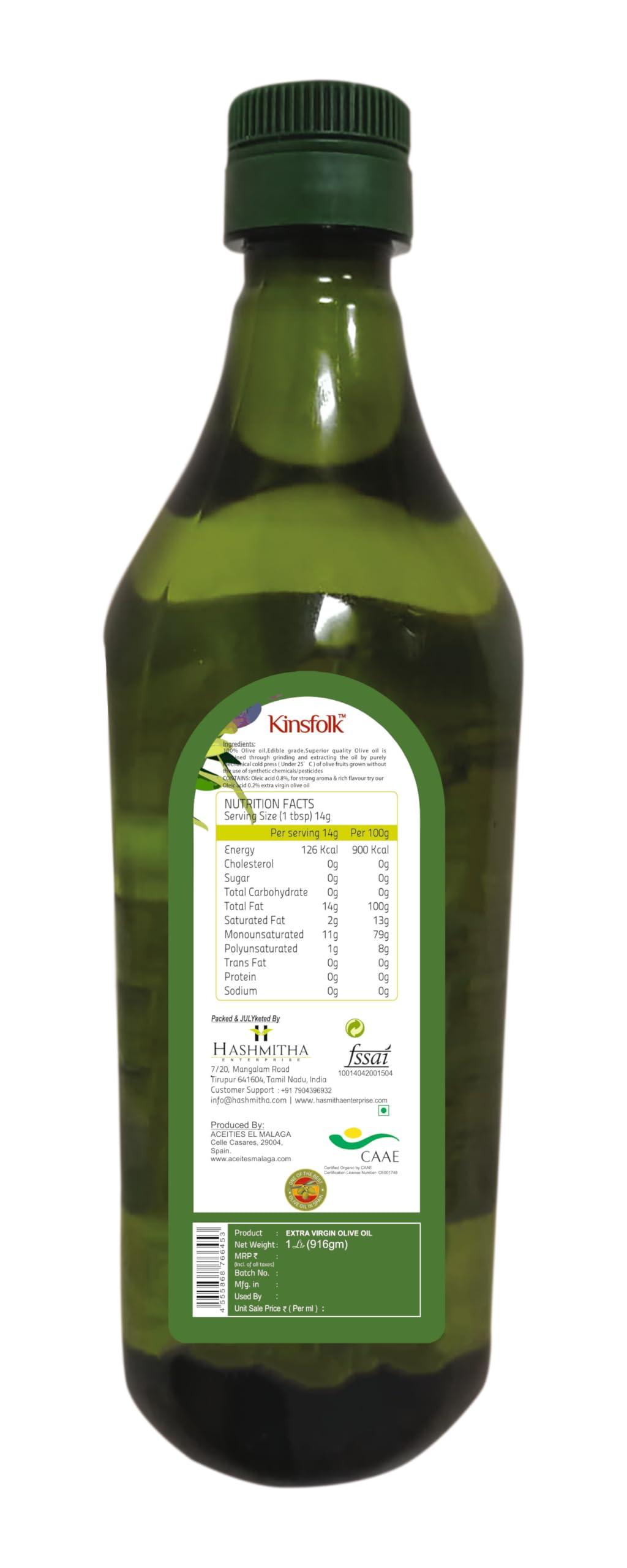 Kinsfolk Kinsfolk Organic Extra Virgin Olive Oil ((IMPORTED Oil From Spain)) - 1 Ltr