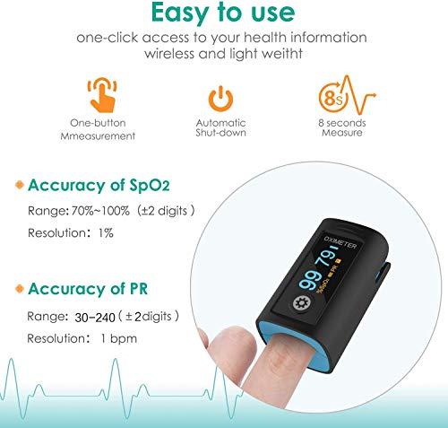 Hesley Hesley Pulse Oximeter Fingertip, Oxygen Saturation Monitor with Plethysmograph and Perfusion Index, Heart Rate and SpO2 Levels Meter with LED Display for Adult (Blue and Black)