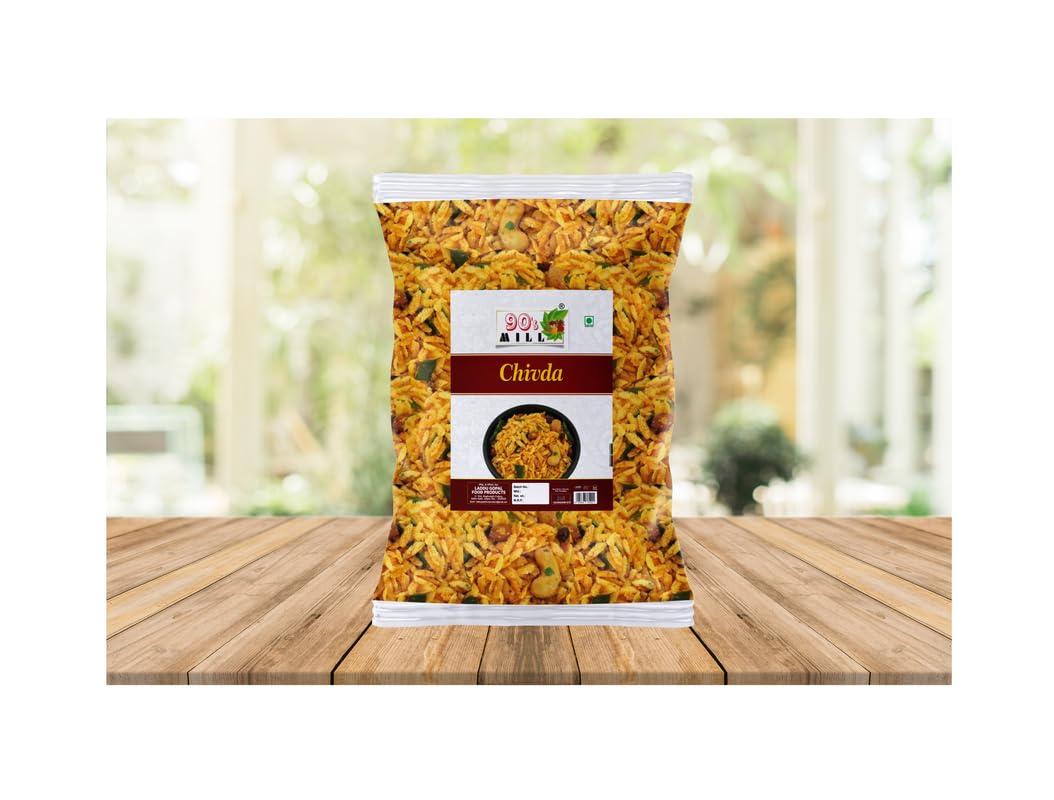 90\'s MILL 90\'s MILL Authentic Marathi Organic Chivda Namkeen | Badam Kaju Kishmish Peanut Chiwda | Chevda | Organic Namkeen | Healthy Indian Snacks | Crispy & Fresh Snack | No Preservatives-1Kg*2Pack