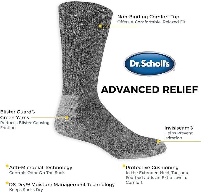 Dr. Scholl\'s Dr. Scholl\'s Men\'s Advanced Relief Diabetic Crew 2 Pack Socks, White, Sock Size: 10-13/Shoe Size:9-11