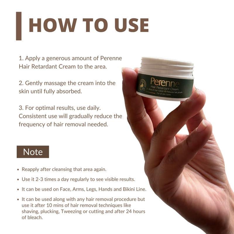 PERENNE Perenne Hair Retardant Cream | Hair Reduction Lotion For Reducing Unwanted Body and Facial Hair in Men and Women | Natural|Paraben Free|Dermatologist Tested- 1 Pack (8g)