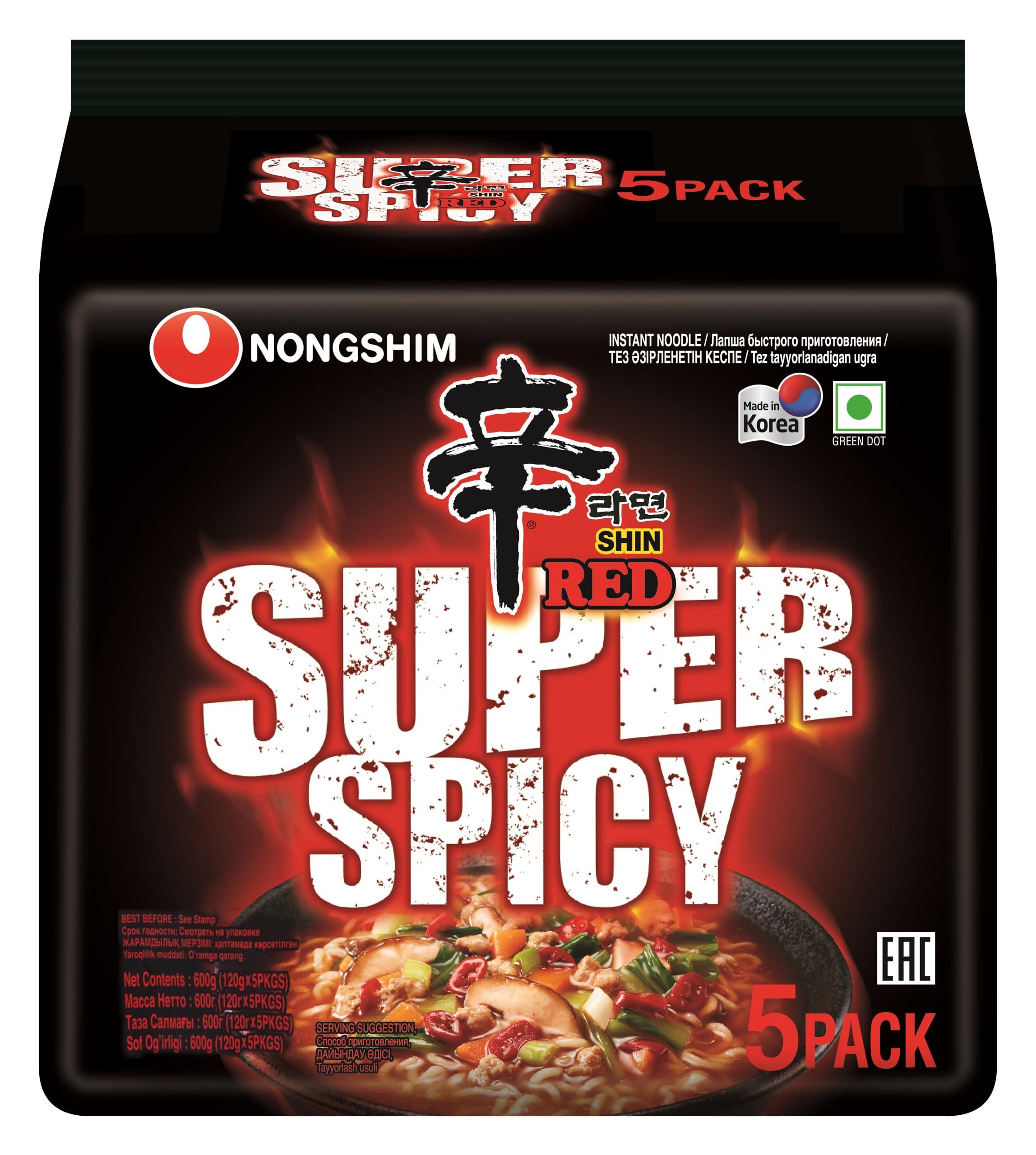 Nongshim Nongshim Shin Red Super Spicy Instant Noodles, 4.23 oz 120 g, 5 Pack