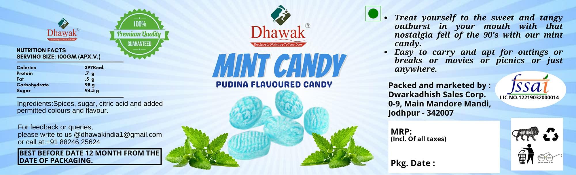 DHAWAK Dhawak Mint Candy 300 gms |Mint Flavoured Candy| Pudina Flavour Candy [Jar Pack]