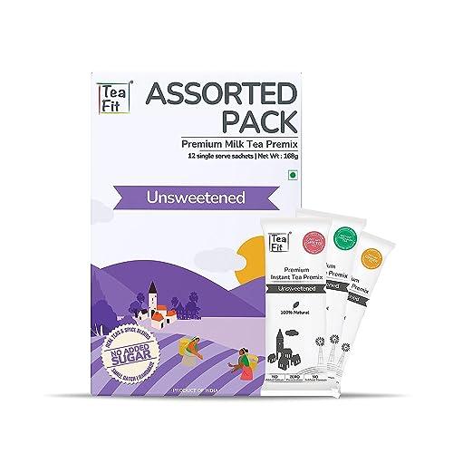 TeaFit TeaFit Premium Zero Sugar Instant Assorted Tea Pack of 24 Sachets (336gm) | Ginger-Cardamom-Masala-Saffron-Lemongrass Instant Milk Tea Premix | Diabetic Friendly | Instant Tea Premix | Tea Powder