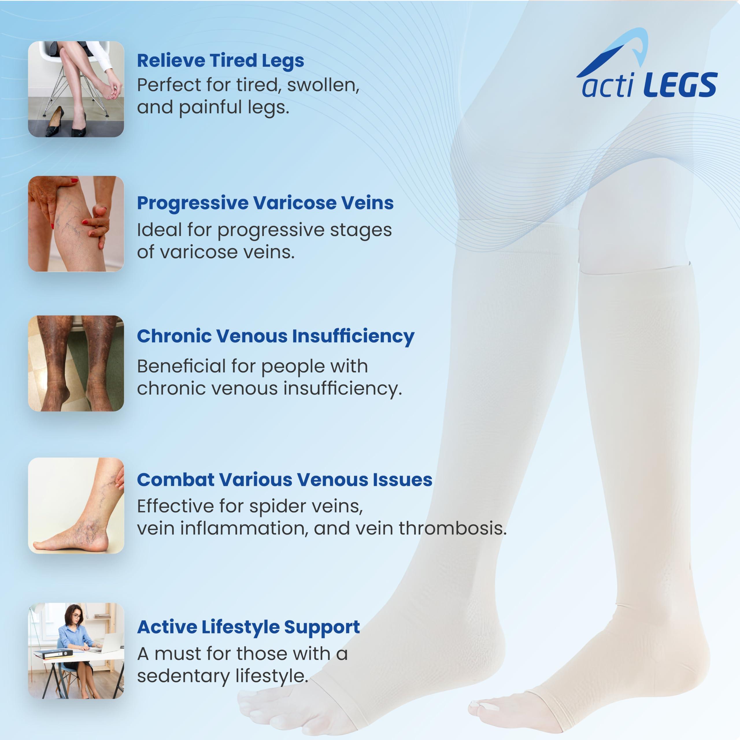 actiLEGS actiLEGS Class 2 Medical Compression Stockings for Varicose Veins | Below knee Soothing Relief Swollen,Tired Legs Men & Women Veins Prevention | Post-Surgery|Sports Compresson Socks Class II 23-32 mmHg (Large)