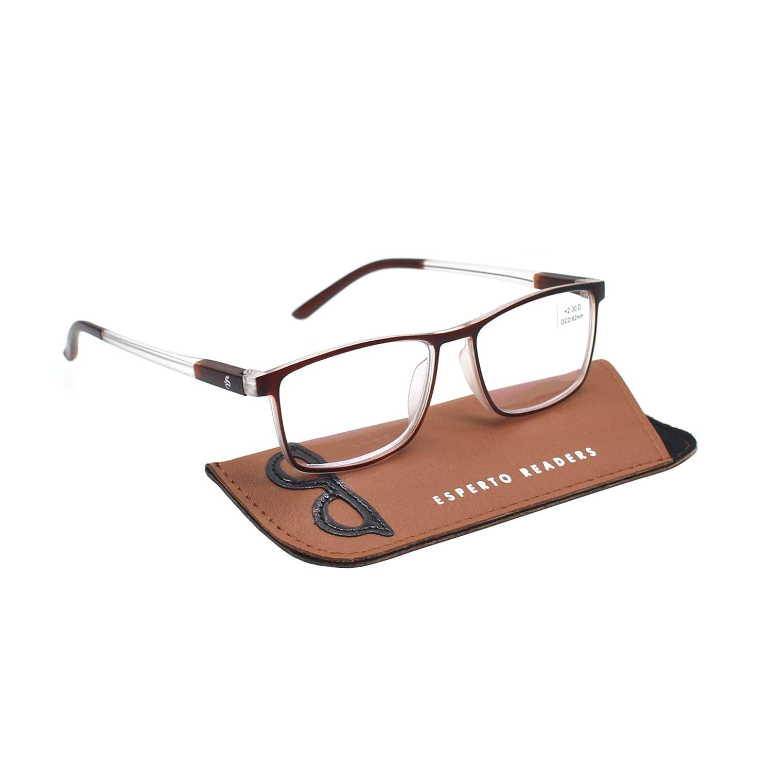 ESPERTO READERS ESPERTO READERS Wood Reading Glasses - Blue Cut Lens With Antireflection & Ultra Light Weight For Men & Women +1.00 to +3.00 Power 2 Pcs Combo - Black & Brown (+3.00)