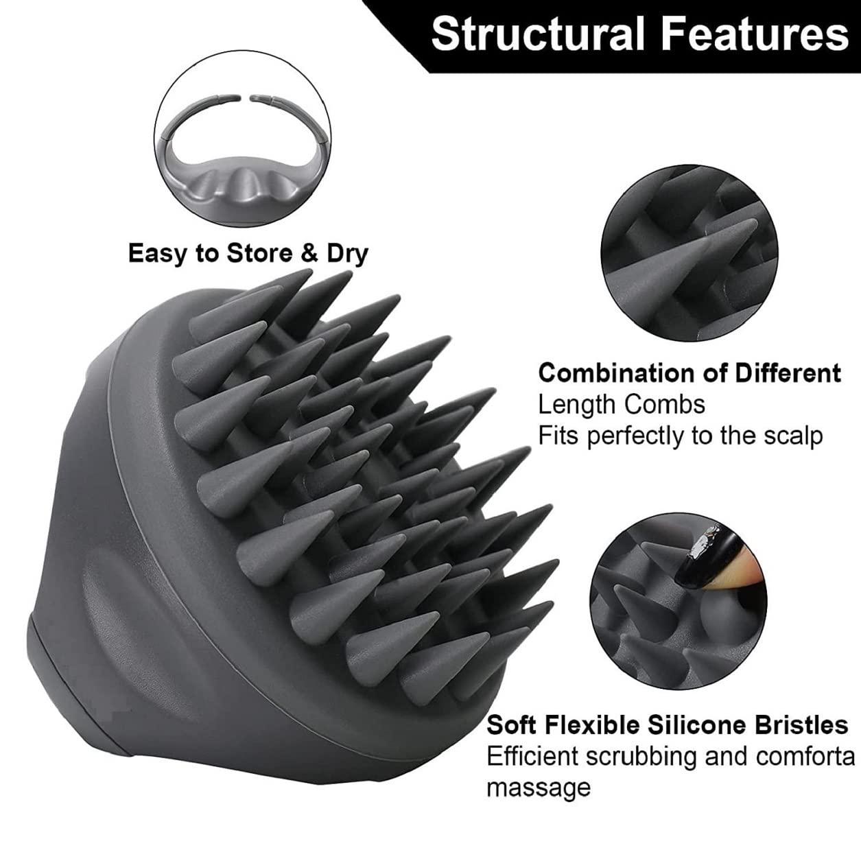 VENIQE VENIQE Hair Scalp Scrub Shampoo Brush Ultra Long Soft Silicone Bristles Exfoliating Ergonomic Comb for Dandruff Removal Scalp Care Manual Head Massager Thick Curly Hair for Men Women (GREY)