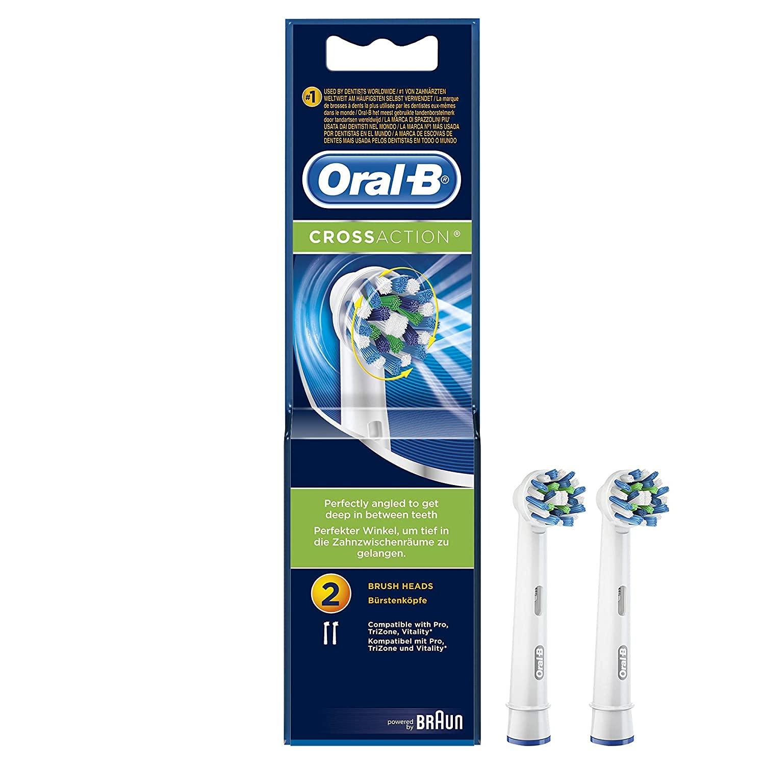Oral B Oral B Vitality 100 White Criss Cross Electric Rechargeable Toothbrush Powered By Braun & Oral B Cross Action Toothbrush Heads Pack Of 2 Replacement Refills For Electric Rechargeable - Oral Care Combo