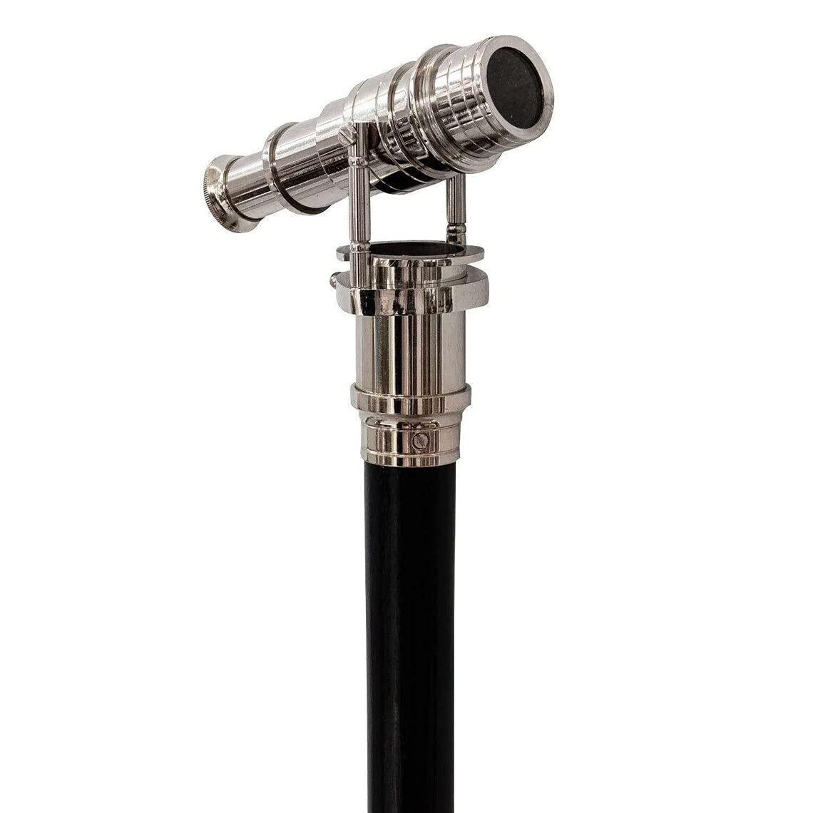 NavaFresh Basics A N H Nautical Spy Telescope Steampunk Design Walking Cane Brass Handle Victorian Wooden Walking Stick Handmade Gift Foldable Walking Stick, Chrome Finish, 36 Inch