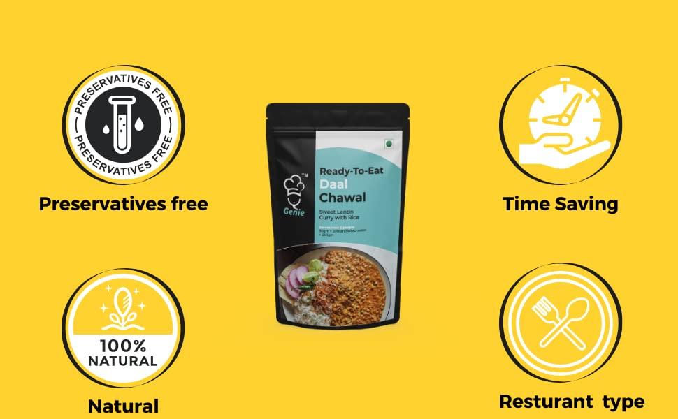 Genie food group GENIE FOOD Instant Ready to Eat Dal Rice Pack of 3- [Each Pack After Cook-250Gm] I Just Add Boiled Water I No Preservastives & Colors I Pure Veg | 100% Natural