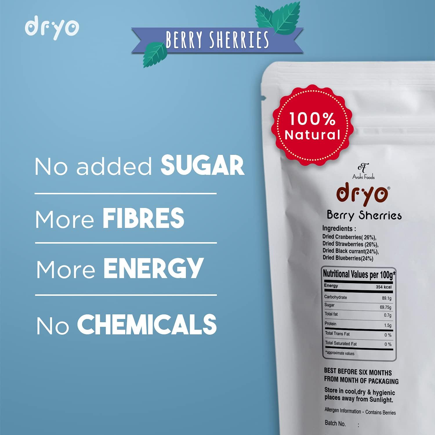 dryo Dryo Healthy Snack Berries Sherries Mix Dried Berries (Cranberries, Blueberries, Strawberries, Black Currants) for Kids and Adult (Pack of 1) - 200 g