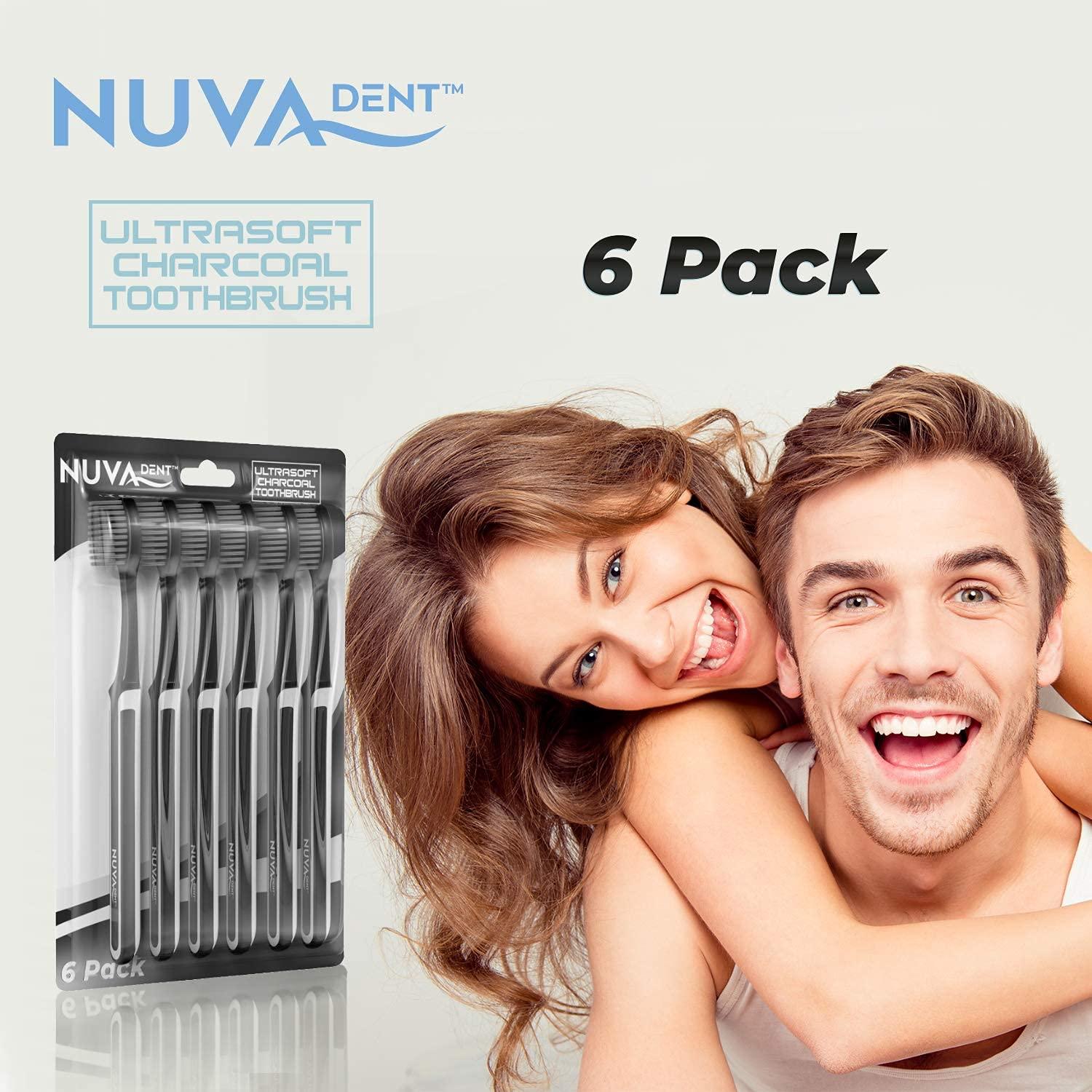Nuva Dent NUVA DENT Charcoal Toothbrushes - Charcoal Toothbrush Soft, Activated Charcoal Toothbrush Super Soft, Toothbrush Charcoal, Teeth Whitening Charcoal Tooth Brush - Adults & Kids - 6 pc, Extra Gentle