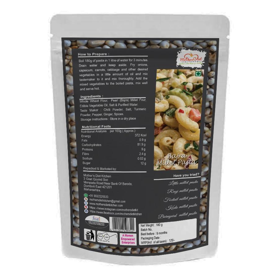 Mother\'s Diet Kitchen Mother\'s Diet Kitchen Instant Bajra Millet Pasta - 360 GMS | (Pack of 2 - Each 180 GMS) | Easy & Ready to Cook | Zero Maida & 100% Vegan I Taste Maker Added