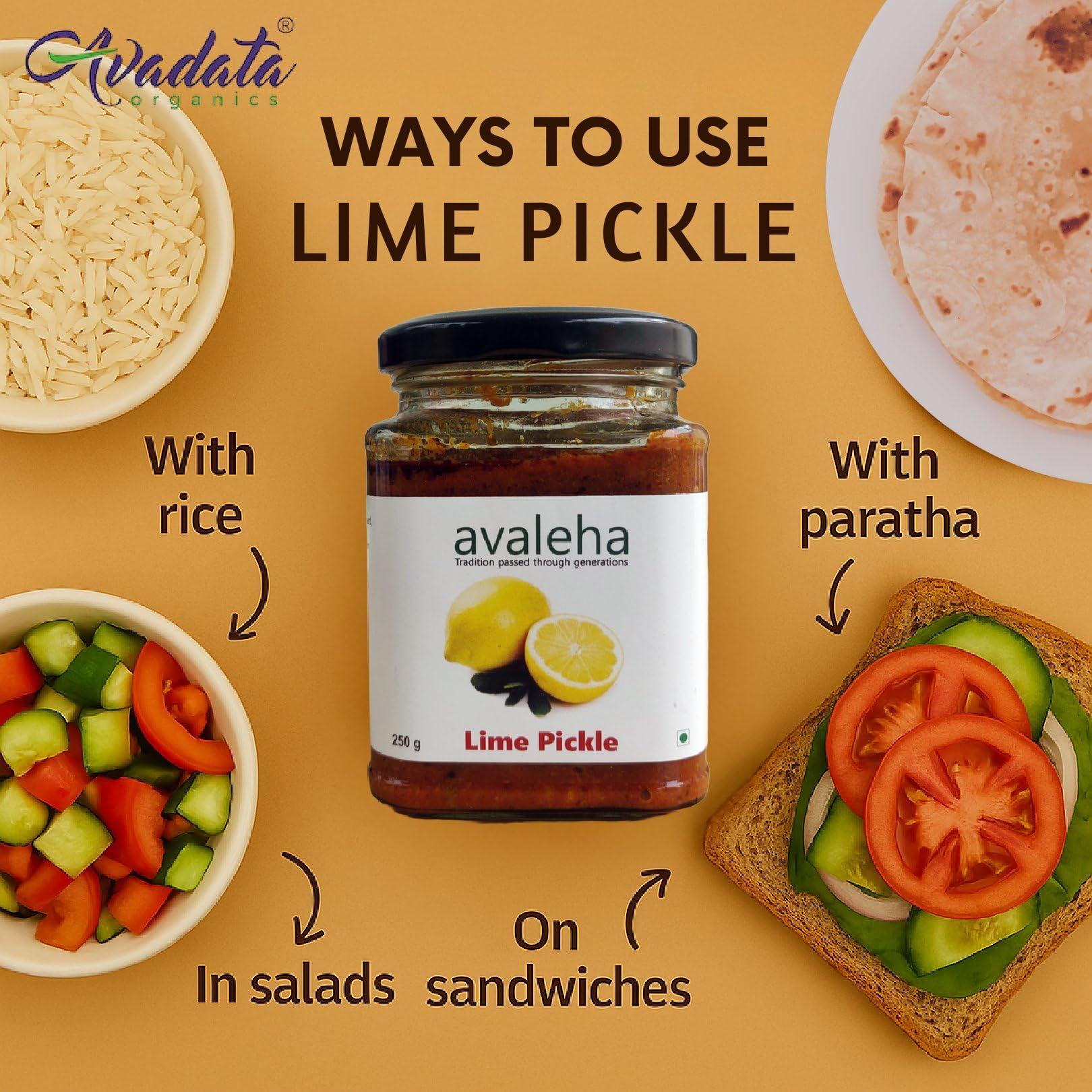 AVADATA ORGANICS - The healthy way of life Avadata Organics Avaleha Lime Pickle -250 gm Authentic Kerala Style Achar |Traditional South Indian Taste | Homemade Nimbu Achar | Tangy and Spicy | No Preservatives and colors