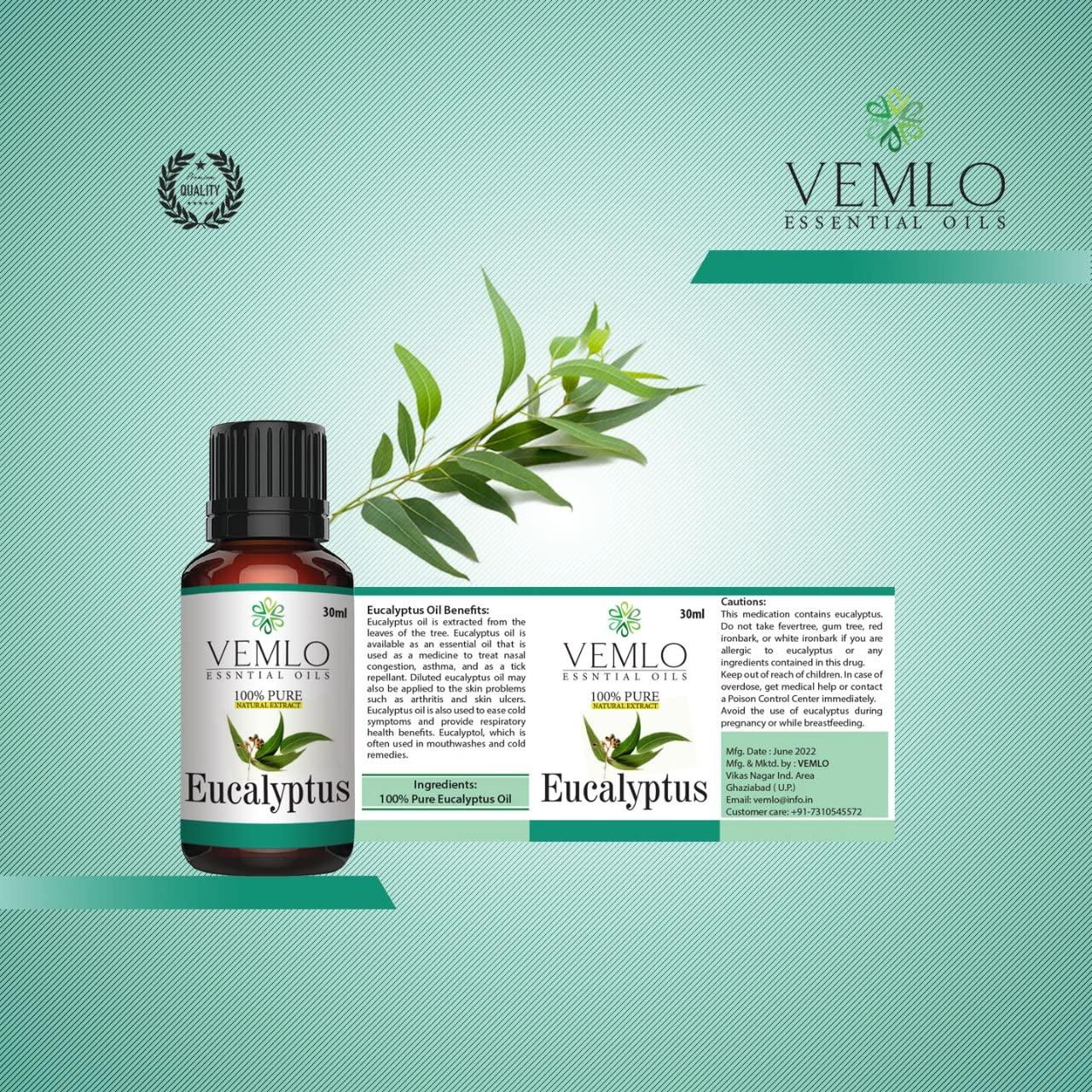 VEMLO VEMLO Organic Nilgiri Eucalyptus Essential Oil 30ML | USDA Certified With Calming & Relaxing Aroma for Healthy Skin, Nourish Hair, Reduce cold, cough & congestion, and Improves Sleep Quality | Undiluted and Therapeutic Grade