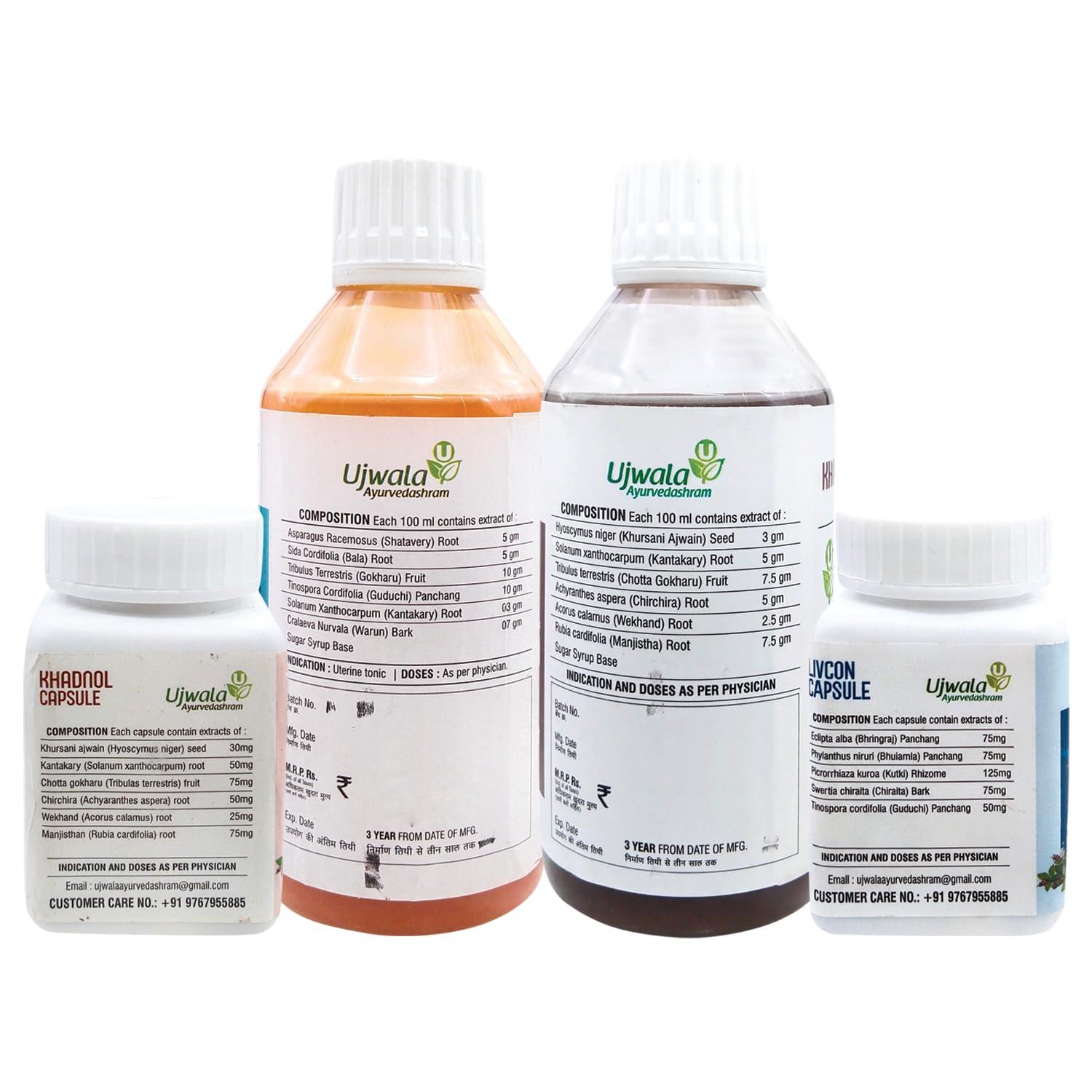 Ujwala Ayurvedashram Khadnol Syrup+Utracon Syrup and Khadnol+Livcon Capsule Combination Kit for Urethral Stricture