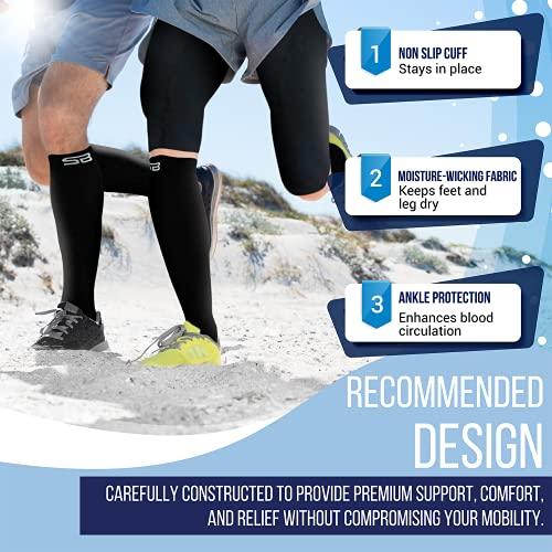 SB SOX SB SOX Lite Compression Socks (15-20mmHg) for Men & Women - Best Stockings for Running, Medical, Athletic, Edema, Diabetic, Varicose Veins, Travel, Pregnancy, Shin Splints, Nursing. (Black/Blue, S/M)