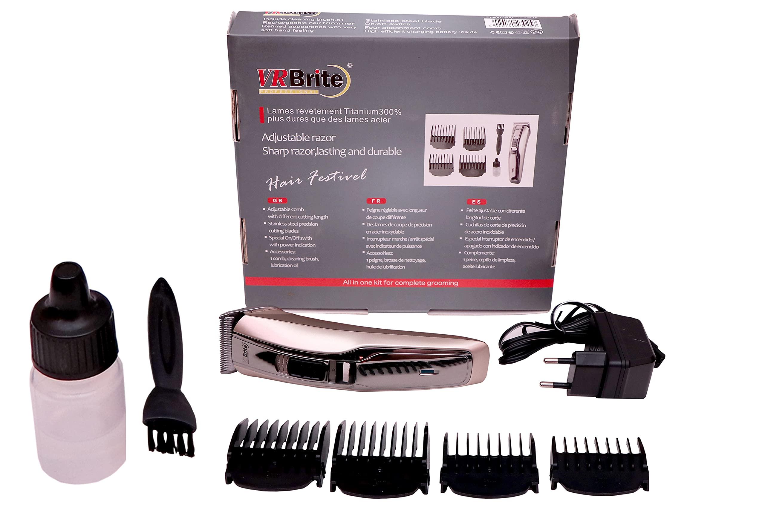 VR Brite VR Brite Waterproof Cordless Professional Trimmer for Men & Women for Hair, Beard, Moustache & Body Grooming with Length Adjustment Clips with Perfect Balance Runtime: 60 min Trimmer for Men (Multi)