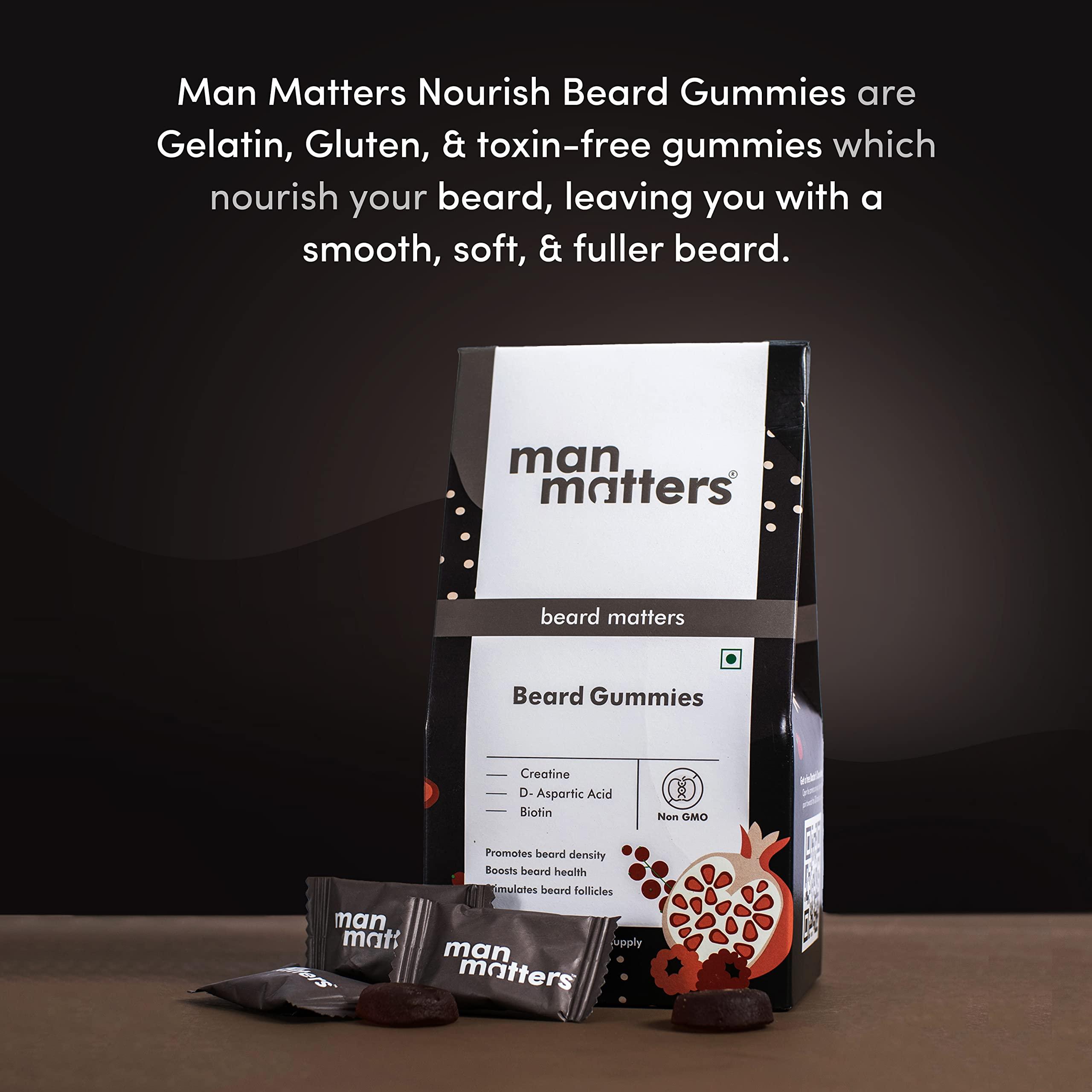 Man Matters Man Matters Beard Gummies for Men | 60 Days Pack | Thicken Beard, Stimulates Beard Follicles & Improves Beard Density | Biotin, D-aspartic Acid & Creatine | Gelatin-Free, Non-GMO, 100% Vegan