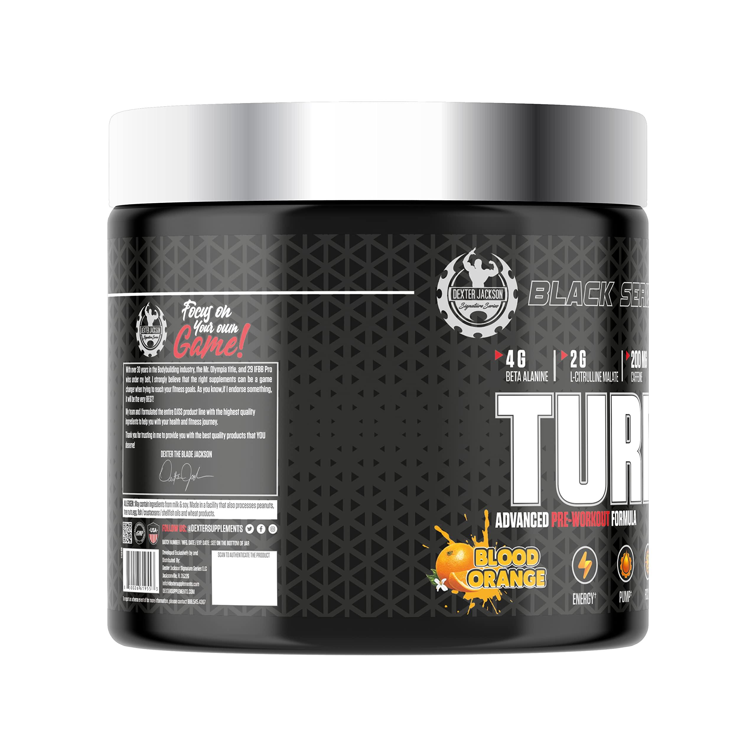 Dexter Jackson Signature Series Dexter Jackson Black Series Turbo HP Pre Workout | Advanced Formula Blood Orange Flavor | 45 Servings, 450g | Boost Energy and Performance